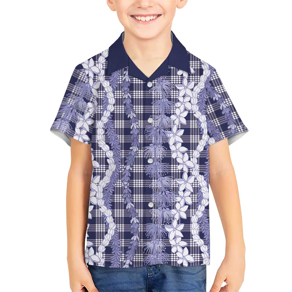 Hawaiian Ohia Lehua Lei Kid Hawaiian Shirt Plaid Palaka Uliuli hohonu Pattern - Polynesian Pride