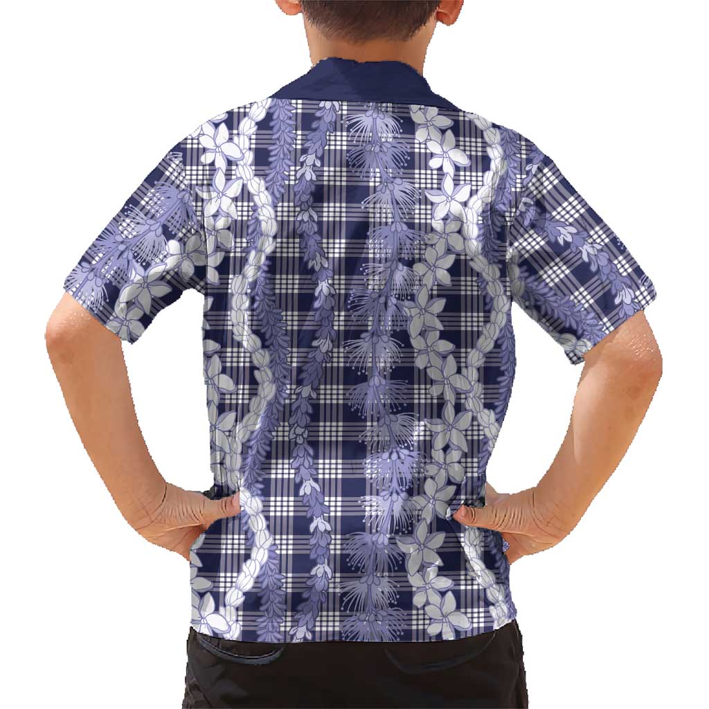 Hawaiian Ohia Lehua Lei Kid Hawaiian Shirt Plaid Palaka Uliuli hohonu Pattern - Polynesian Pride
