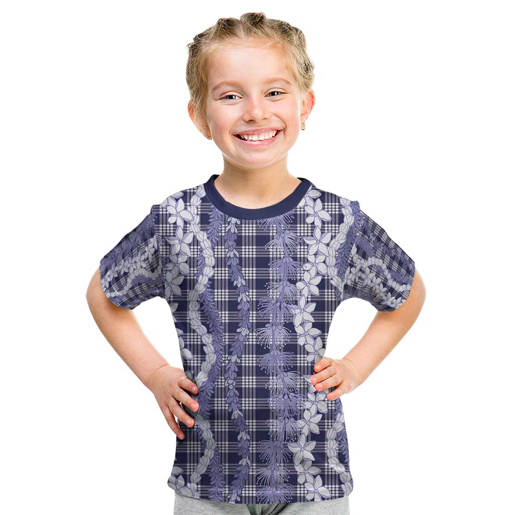 Hawaiian Ohia Lehua Lei Kid T Shirt Plaid Palaka Uliuli hohonu Pattern - Polynesian Pride