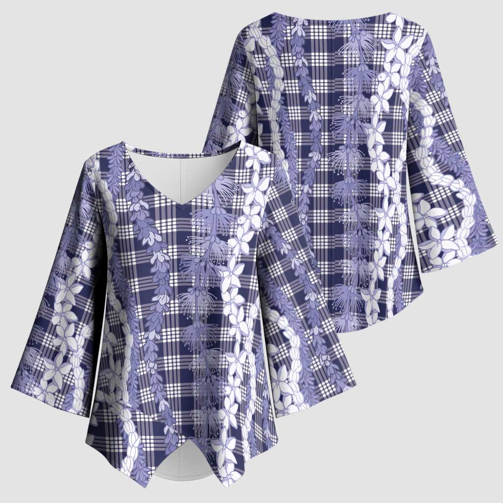 Hawaiian Ohia Lehua Lei Kimono Sleeve Blouse Plaid Palaka Uliuli hohonu Pattern - Polynesian Pride