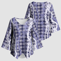 Hawaiian Ohia Lehua Lei Kimono Sleeve Blouse Plaid Palaka Uliuli hohonu Pattern - Polynesian Pride
