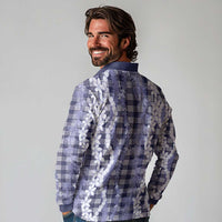 Hawaiian Ohia Lehua Lei Long Sleeve Polo Shirt Plaid Palaka Uliuli hohonu Pattern - Polynesian Pride