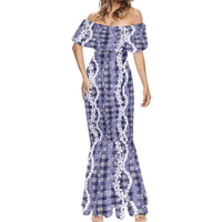 Hawaiian Ohia Lehua Lei Mermaid Dress Plaid Palaka Uliuli hohonu Pattern - Polynesian Pride