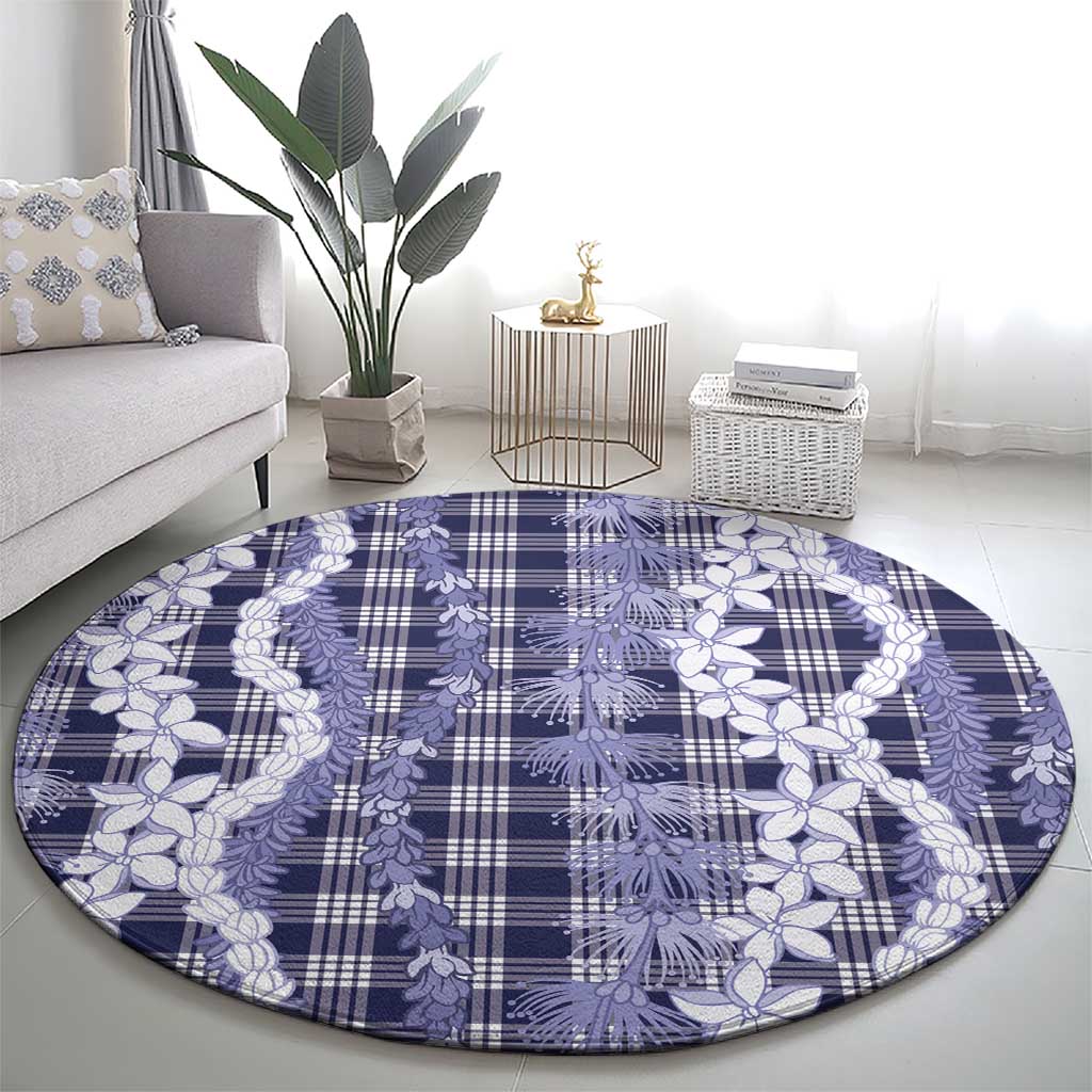 Hawaiian Ohia Lehua Lei Round Carpet Plaid Palaka Uliuli hohonu Pattern - Polynesian Pride