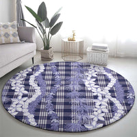 Hawaiian Ohia Lehua Lei Round Carpet Plaid Palaka Uliuli hohonu Pattern - Polynesian Pride
