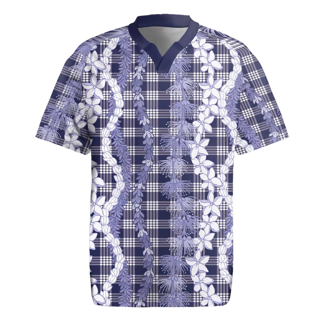 Hawaiian Ohia Lehua Lei Rugby Jersey Plaid Palaka Uliuli hohonu Pattern - Polynesian Pride