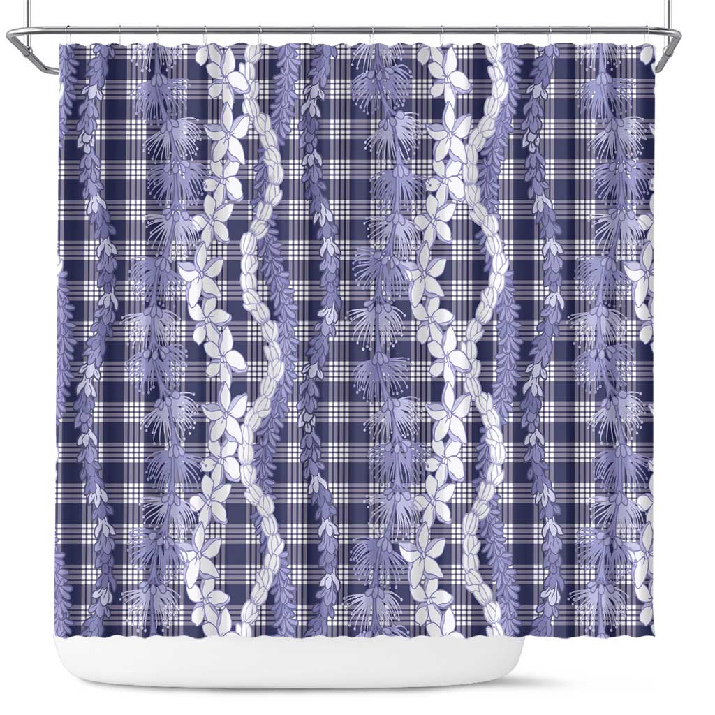 Hawaiian Ohia Lehua Lei Shower Curtain Plaid Palaka Uliuli hohonu Pattern - Polynesian Pride