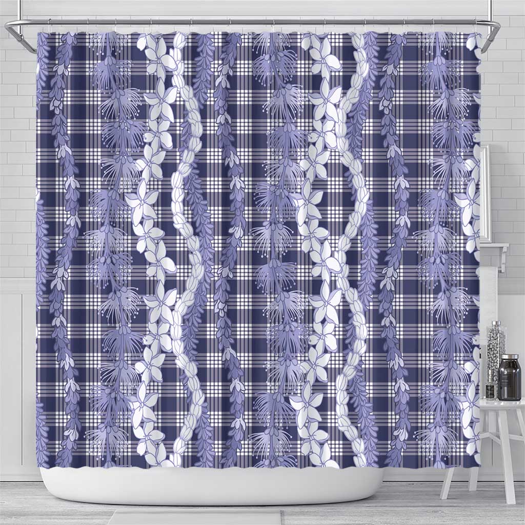 Hawaiian Ohia Lehua Lei Shower Curtain Plaid Palaka Uliuli hohonu Pattern - Polynesian Pride