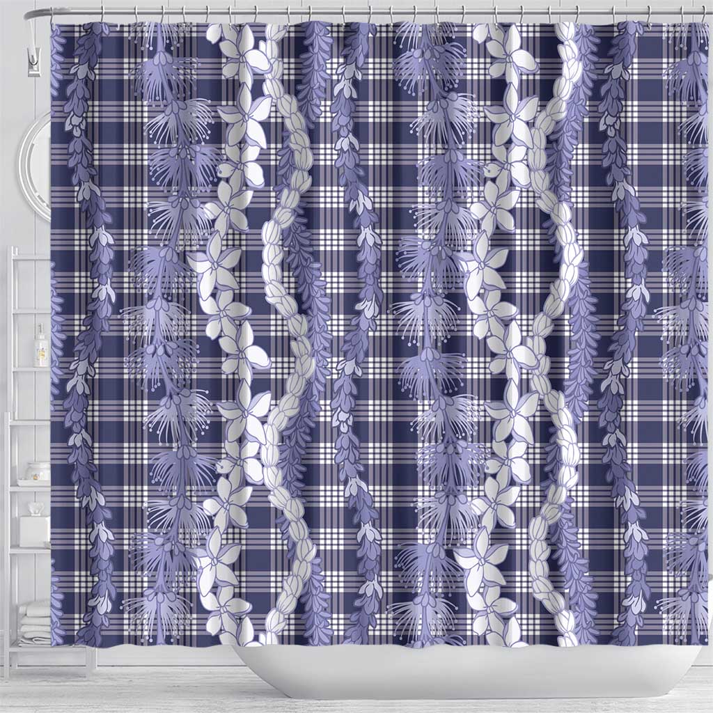 Hawaiian Ohia Lehua Lei Shower Curtain Plaid Palaka Uliuli hohonu Pattern - Polynesian Pride