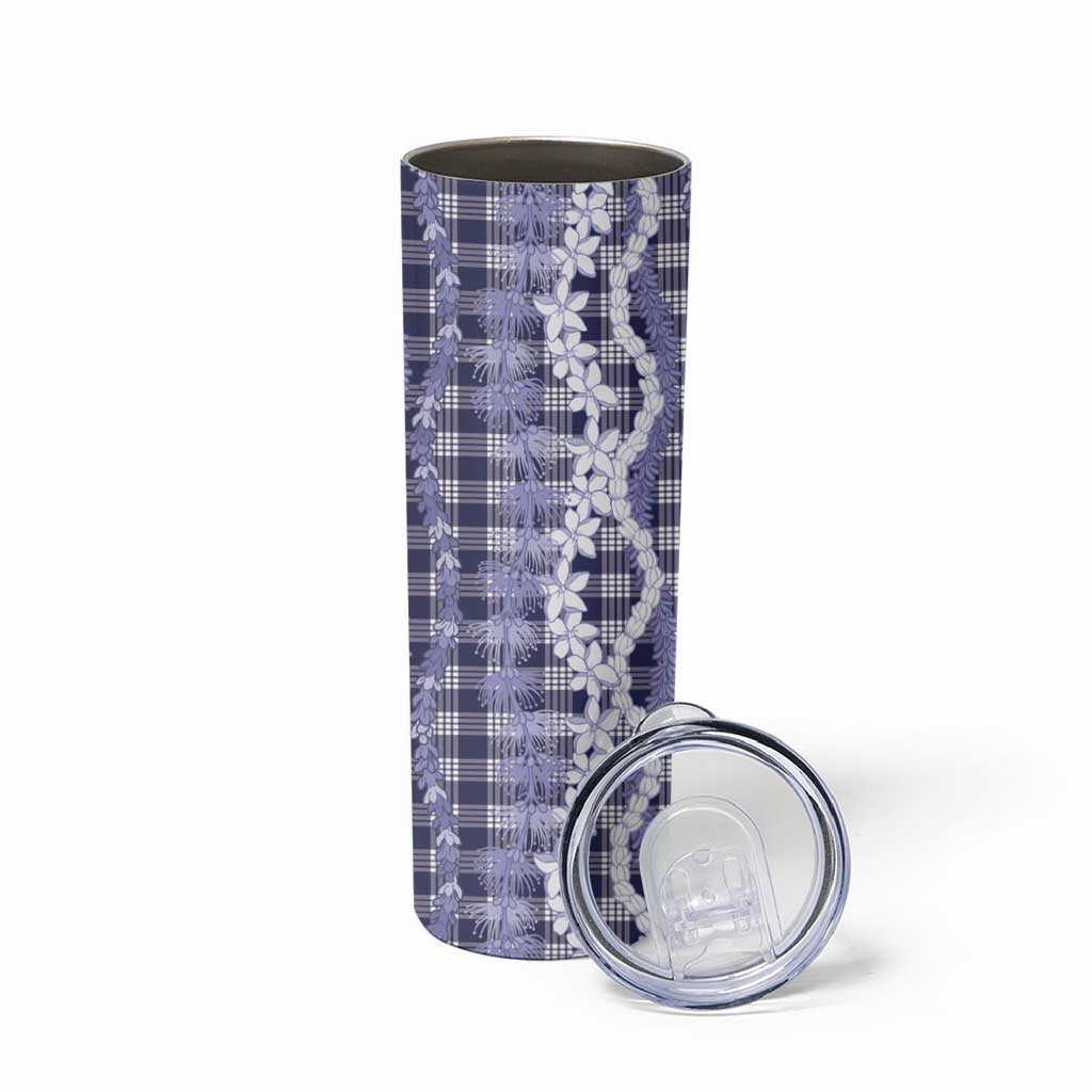 Hawaiian Ohia Lehua Lei Skinny Tumbler Plaid Palaka Uliuli hohonu Pattern - Polynesian Pride
