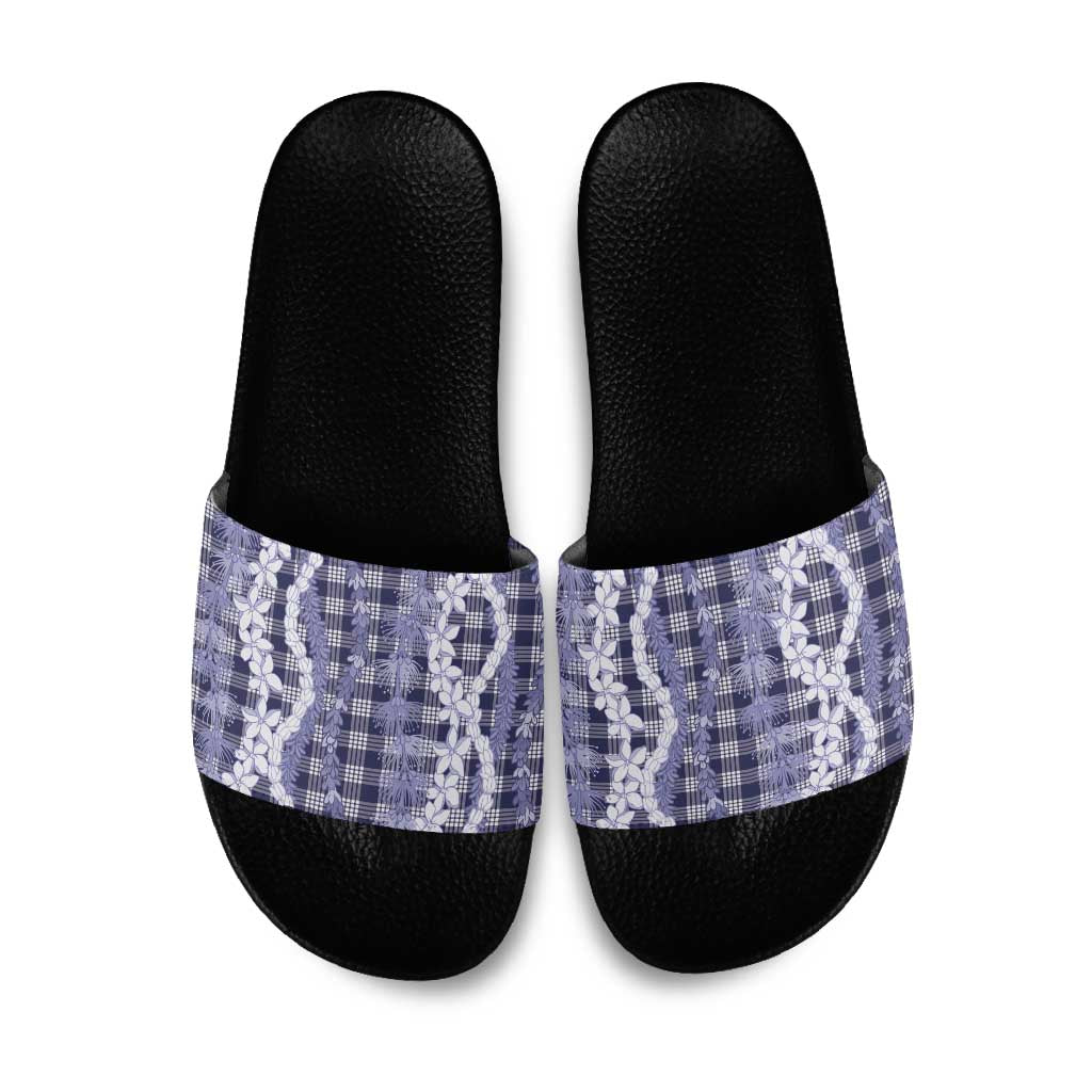 Hawaiian Ohia Lehua Lei Slide Sandals Plaid Palaka Uliuli hohonu Pattern - Polynesian Pride