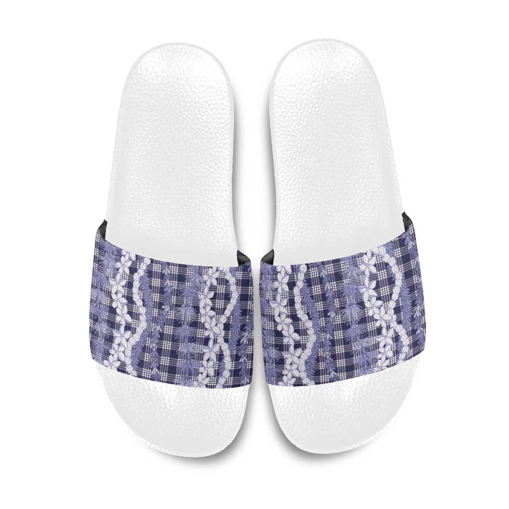 Hawaiian Ohia Lehua Lei Slide Sandals Plaid Palaka Uliuli hohonu Pattern - Polynesian Pride