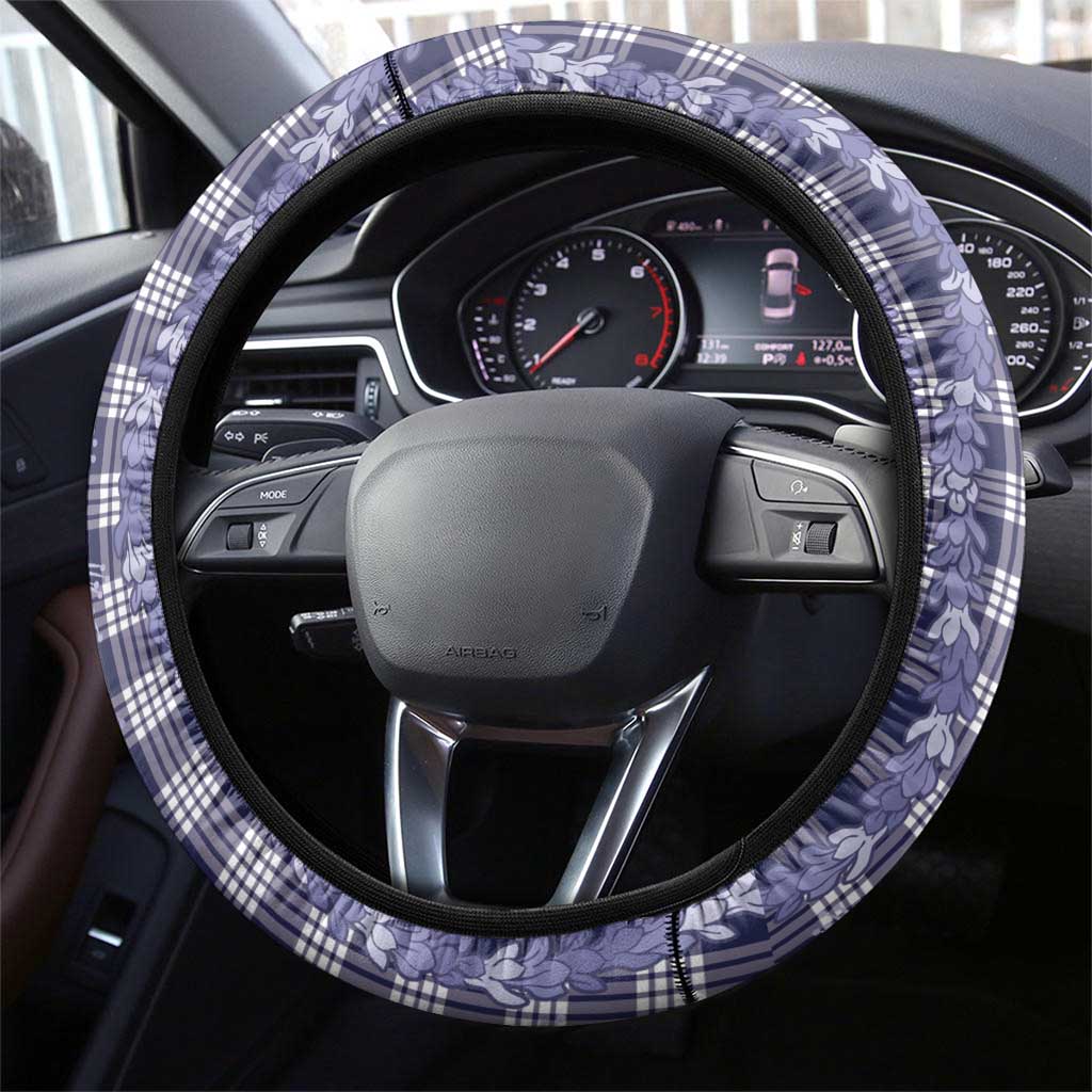 Hawaiian Ohia Lehua Lei Steering Wheel Cover Plaid Palaka Uliuli hohonu Pattern - Polynesian Pride