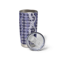 Hawaiian Ohia Lehua Lei Tumbler Cup Plaid Palaka Uliuli hohonu Pattern - Polynesian Pride