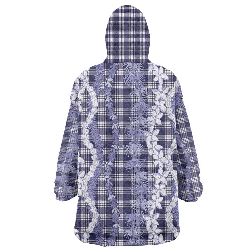 Hawaiian Ohia Lehua Lei Wearable Blanket Hoodie Plaid Palaka Uliuli hohonu Pattern - Polynesian Pride