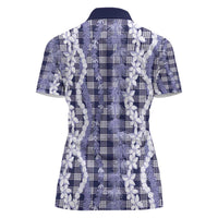 Hawaiian Ohia Lehua Lei Women Polo Shirt Plaid Palaka Uliuli hohonu Pattern - Polynesian Pride