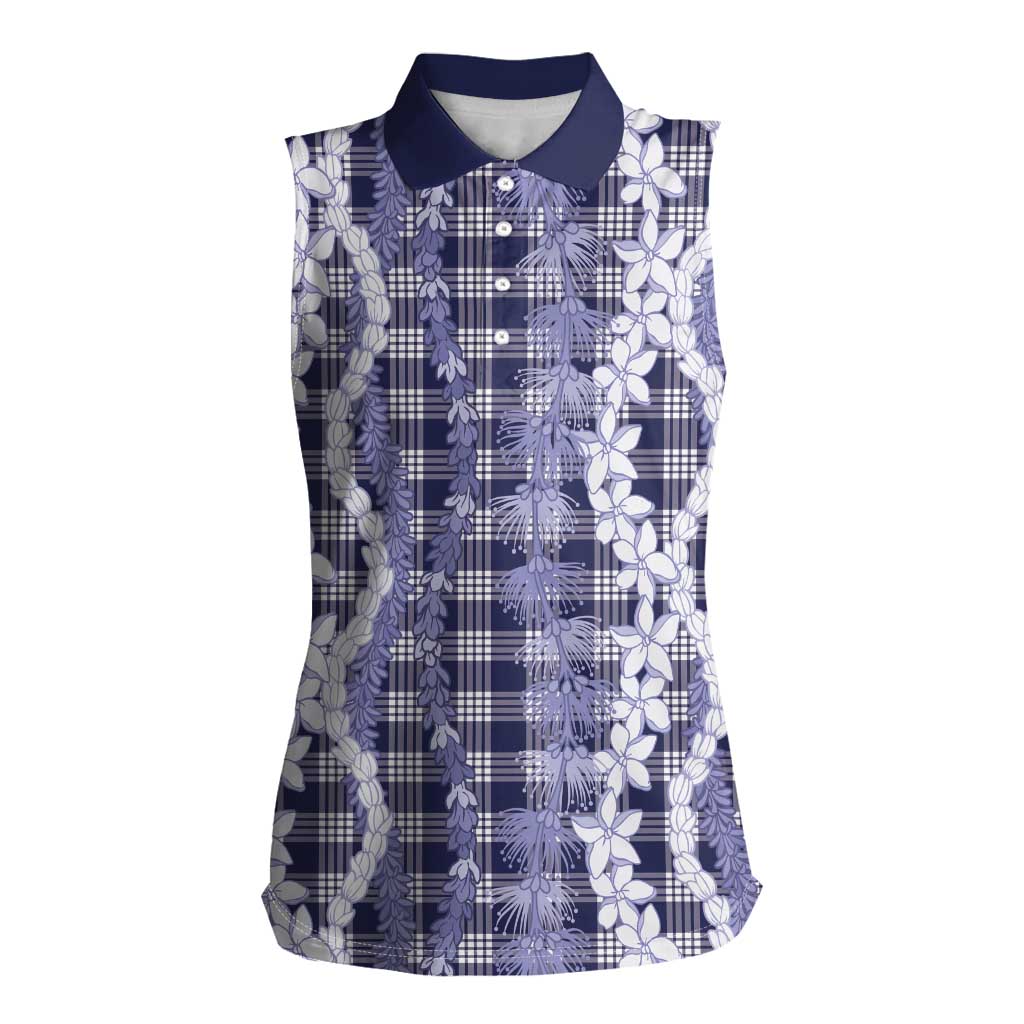 Hawaiian Ohia Lehua Lei Women Sleeveless Polo Shirt Plaid Palaka Uliuli hohonu Pattern - Polynesian Pride