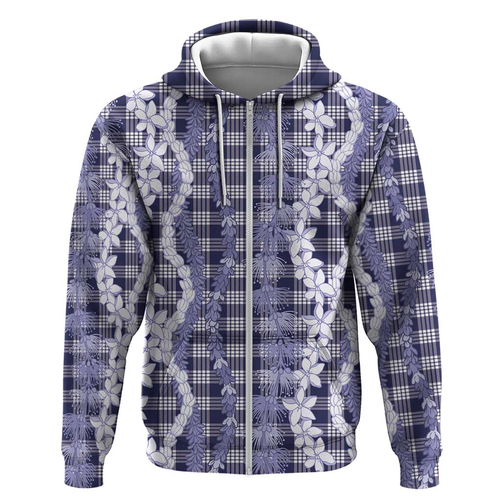 Hawaiian Ohia Lehua Lei Zip Hoodie Plaid Palaka Uliuli hohonu Pattern - Polynesian Pride