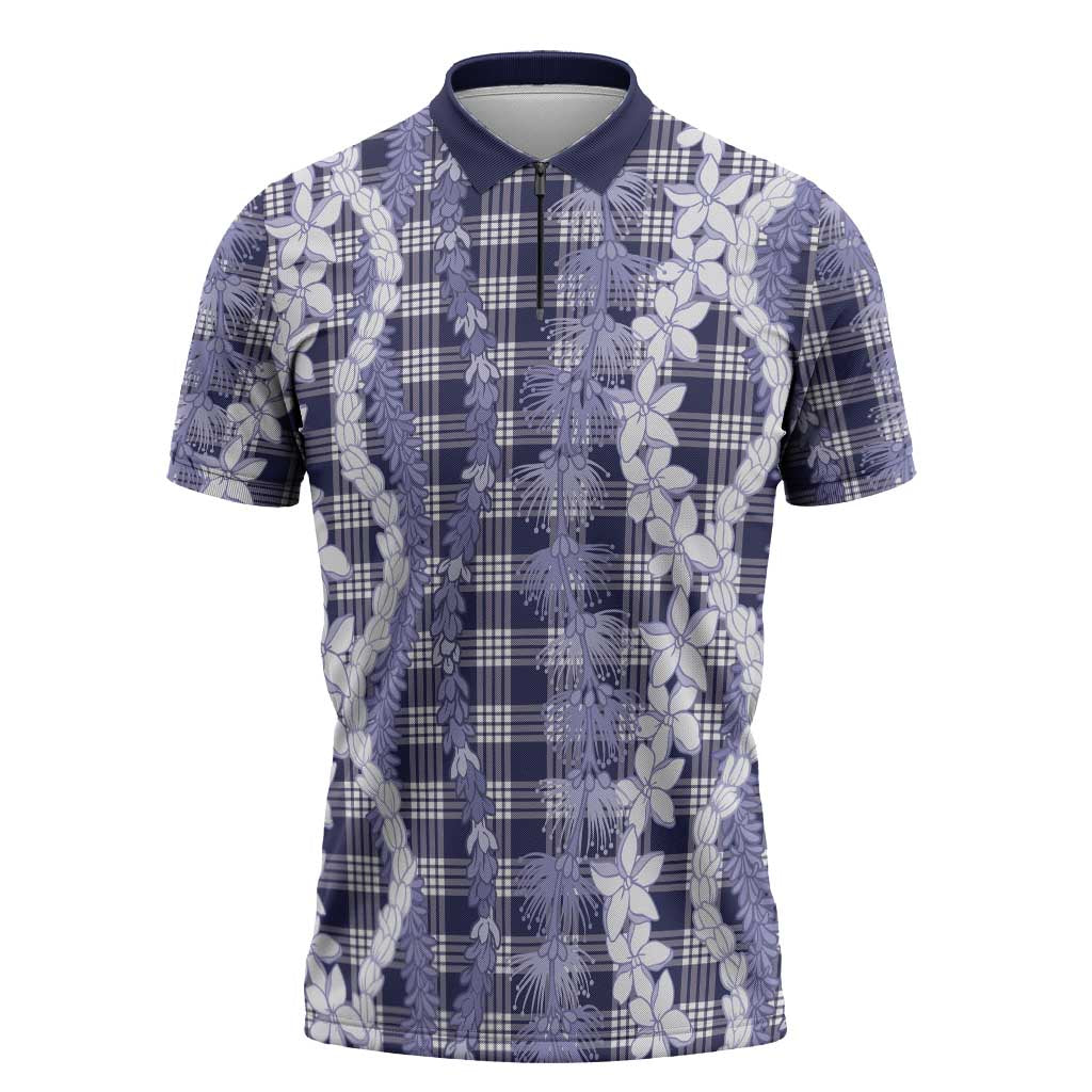Hawaiian Ohia Lehua Lei Zipper Polo Shirt Plaid Palaka Uliuli hohonu Pattern - Polynesian Pride