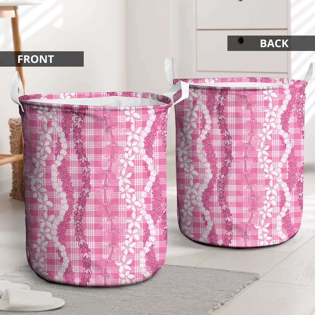 Hawaiian Ohia Lehua Lei Laundry Basket Plaid Palaka Akala Pattern - Polynesian Pride