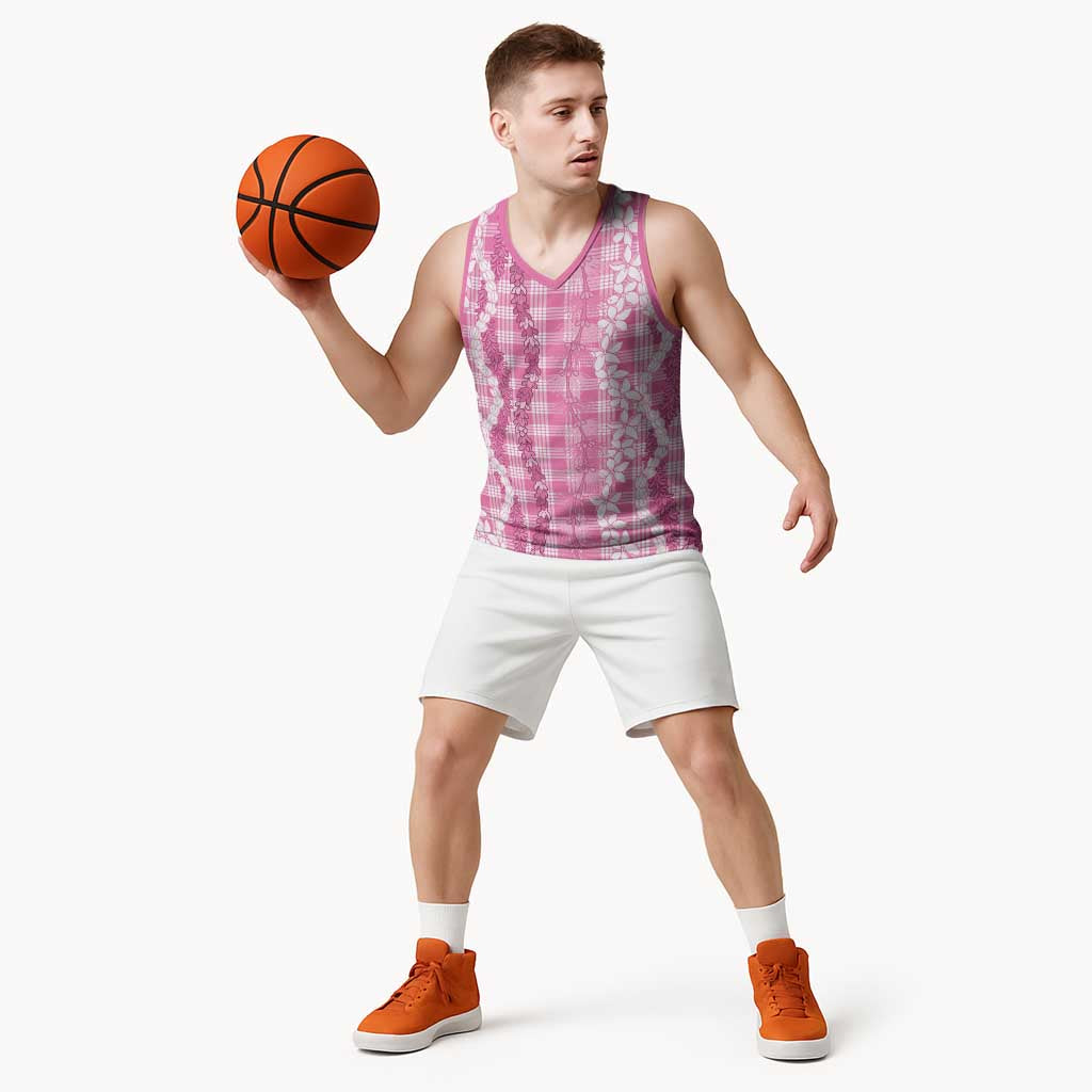Hawaiian Ohia Lehua Lei Basketball Jersey Plaid Palaka Akala Pattern - Polynesian Pride
