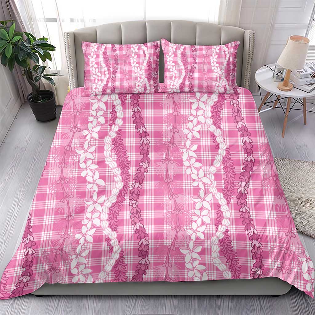 Hawaiian Ohia Lehua Lei Bedding Set Plaid Palaka Akala Pattern - Polynesian Pride