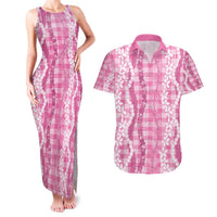 Hawaiian Ohia Lehua Lei Couples Matching Tank Maxi Dress and Hawaiian Shirt Plaid Palaka Akala Pattern - Polynesian Pride