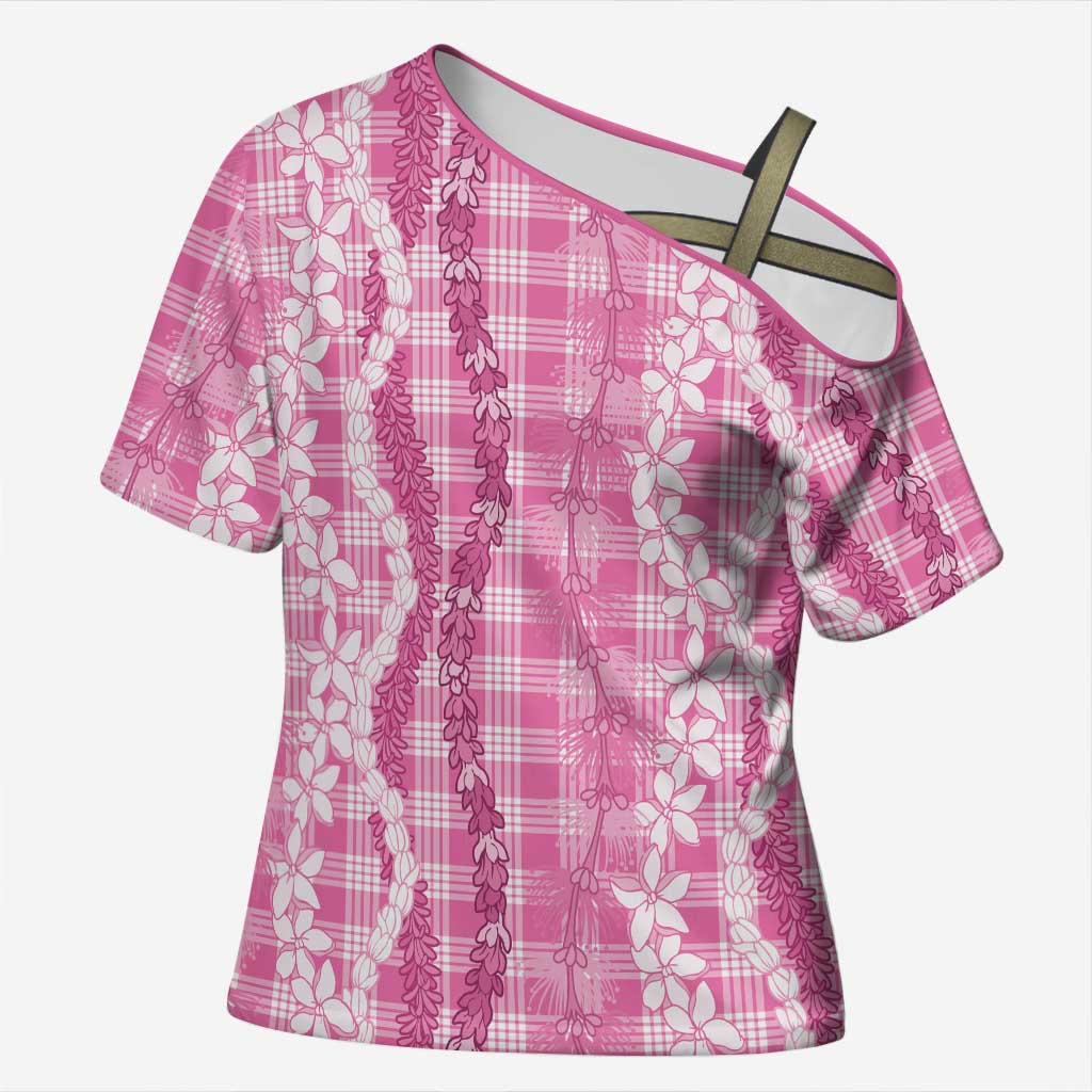 Hawaiian Ohia Lehua Lei Cross Shoulder Shirt Plaid Palaka Akala Pattern - Polynesian Pride