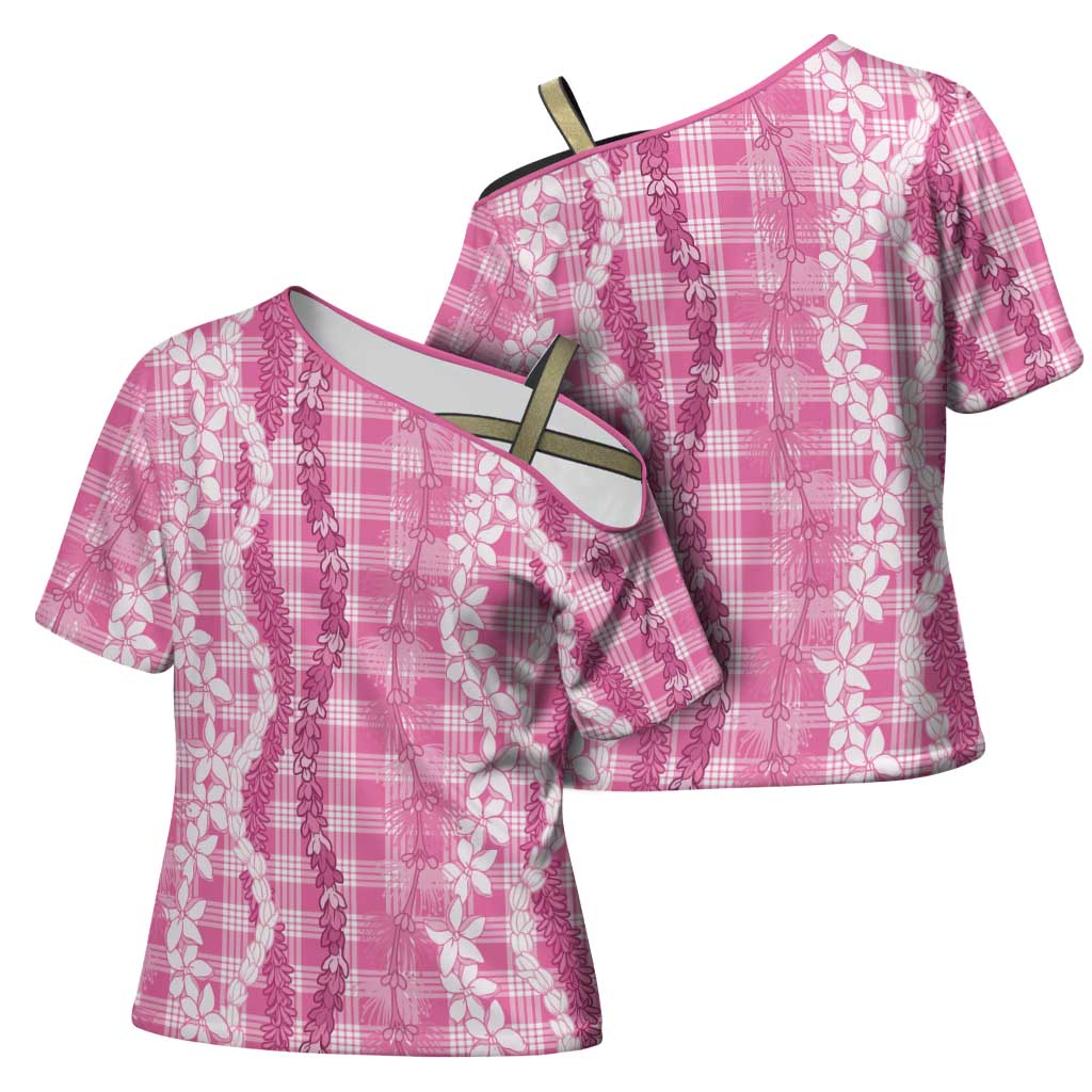 Hawaiian Ohia Lehua Lei Cross Shoulder Shirt Plaid Palaka Akala Pattern - Polynesian Pride