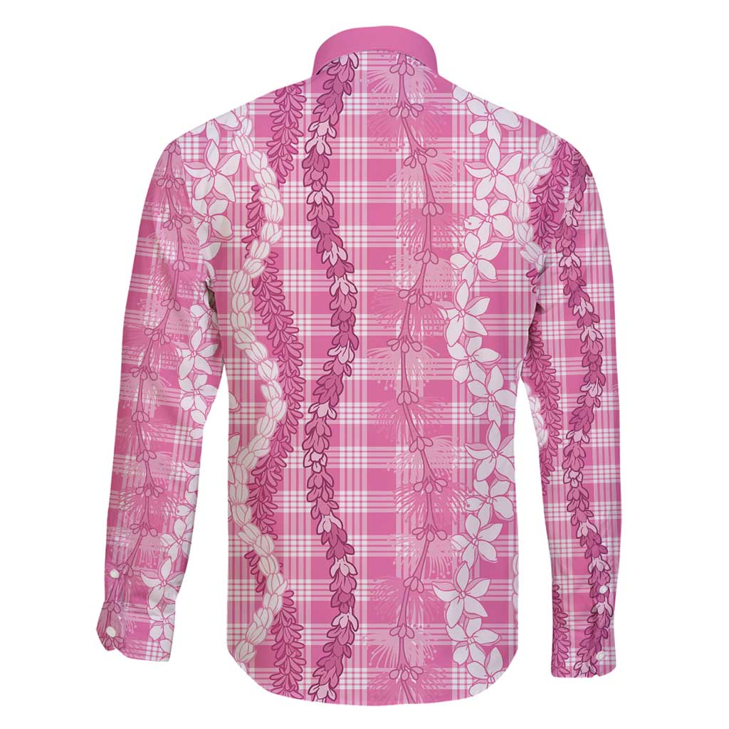 Hawaiian Ohia Lehua Lei Family Matching Long Sleeve Bodycon Dress and Hawaiian Shirt Plaid Palaka Akala Pattern - Polynesian Pride