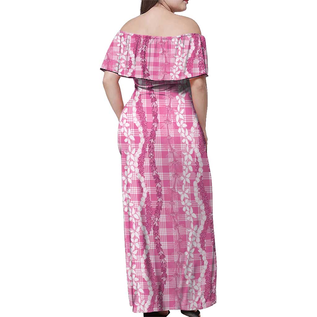 Hawaiian Ohia Lehua Lei Family Matching Off Shoulder Maxi Dress and Hawaiian Shirt Plaid Palaka Akala Pattern - Polynesian Pride