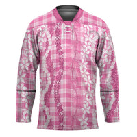 Hawaiian Ohia Lehua Lei Hockey Jersey Plaid Palaka Akala Pattern - Polynesian Pride