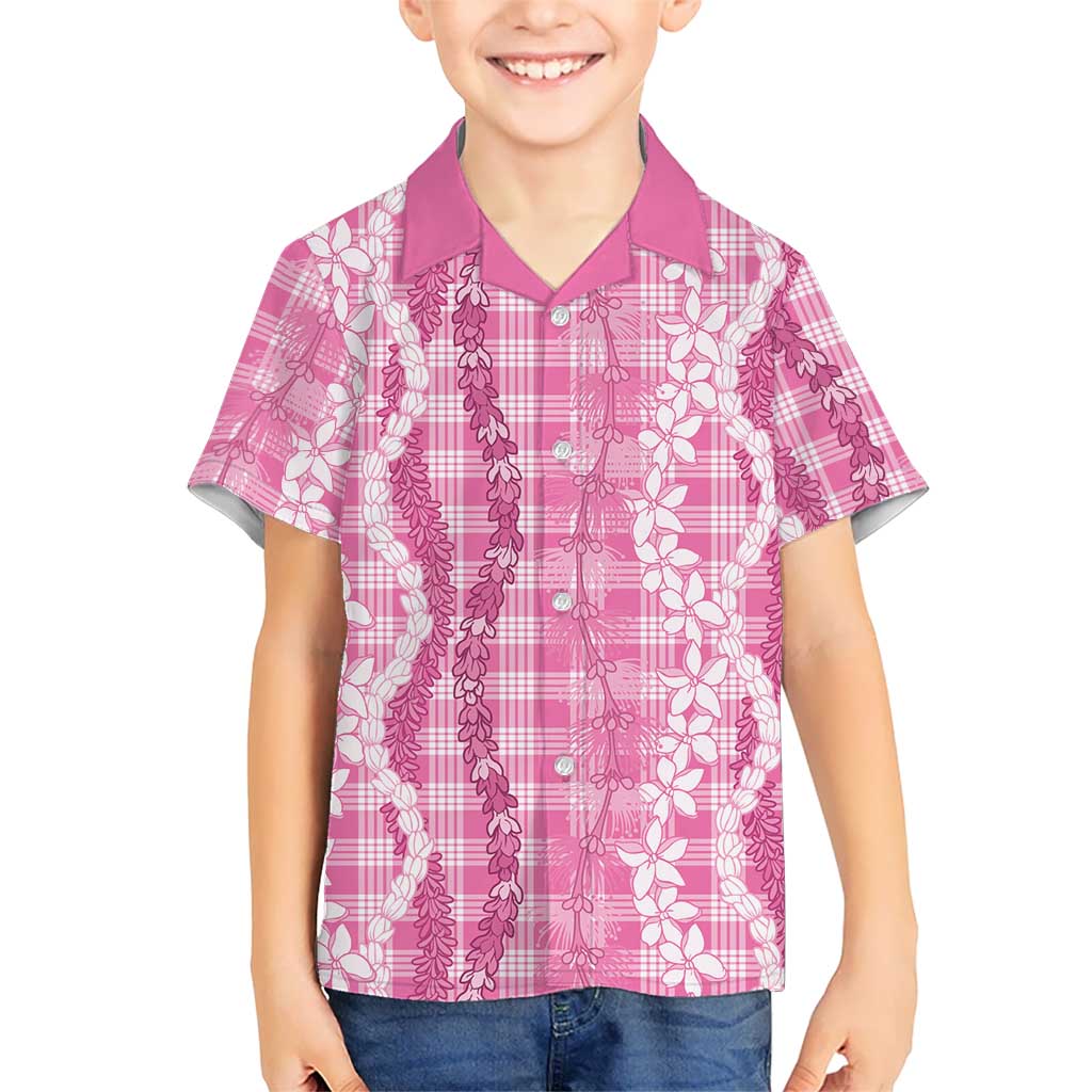 Hawaiian Ohia Lehua Lei Kid Hawaiian Shirt Plaid Palaka Akala Pattern - Polynesian Pride