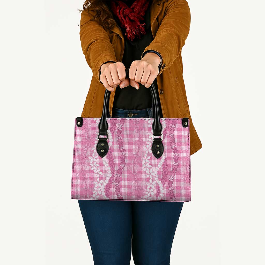 Hawaiian Ohia Lehua Lei Leather Bag Plaid Palaka Akala Pattern - Polynesian Pride