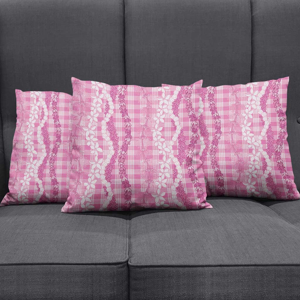 Hawaiian Ohia Lehua Lei Pillow Cover Plaid Palaka Akala Pattern - Polynesian Pride