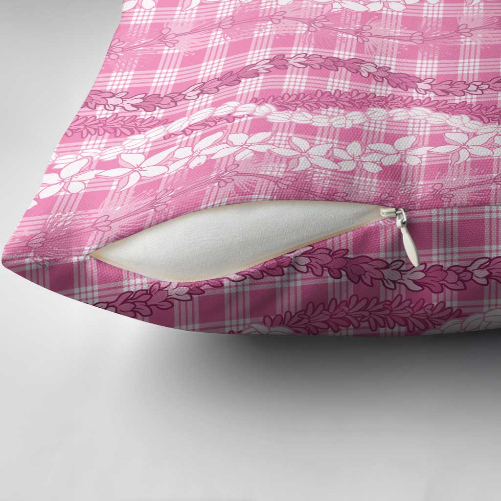 Hawaiian Ohia Lehua Lei Pillow Cover Plaid Palaka Akala Pattern - Polynesian Pride