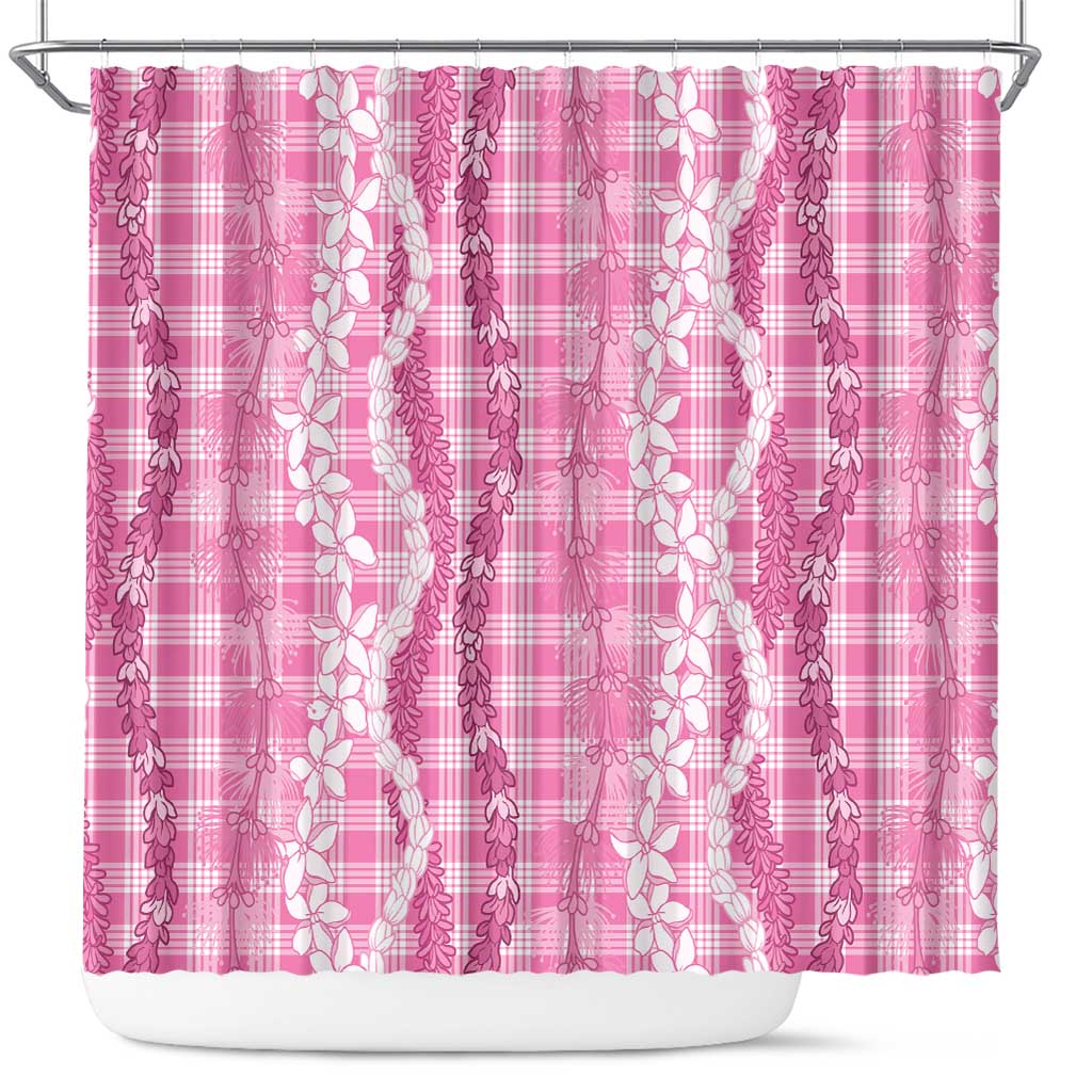 Hawaiian Ohia Lehua Lei Shower Curtain Plaid Palaka Akala Pattern - Polynesian Pride