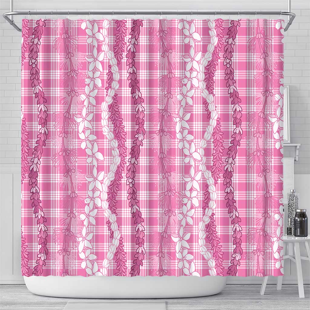 Hawaiian Ohia Lehua Lei Shower Curtain Plaid Palaka Akala Pattern - Polynesian Pride