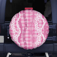 Hawaiian Ohia Lehua Lei Spare Tire Cover Plaid Palaka Akala Pattern - Polynesian Pride