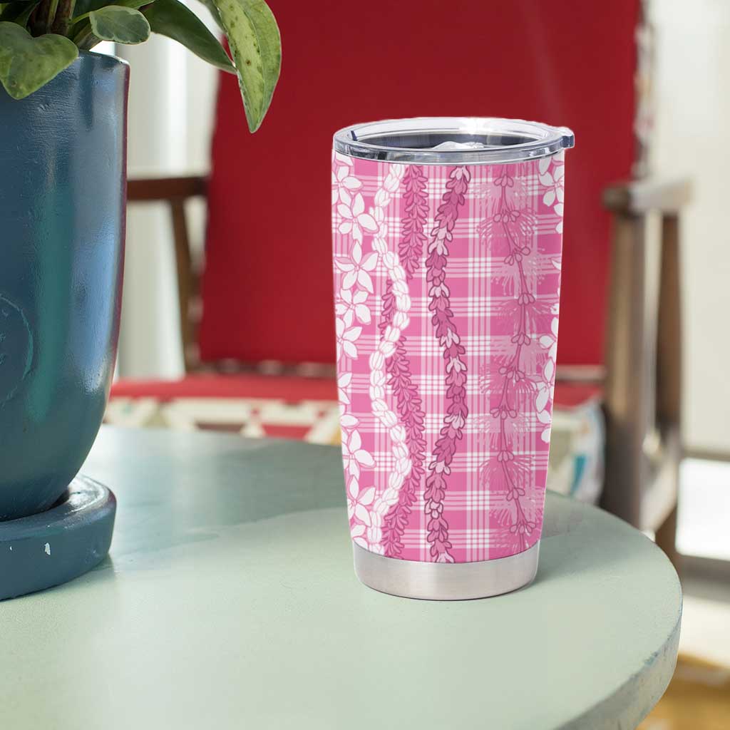 Hawaiian Ohia Lehua Lei Tumbler Cup Plaid Palaka Akala Pattern - Polynesian Pride