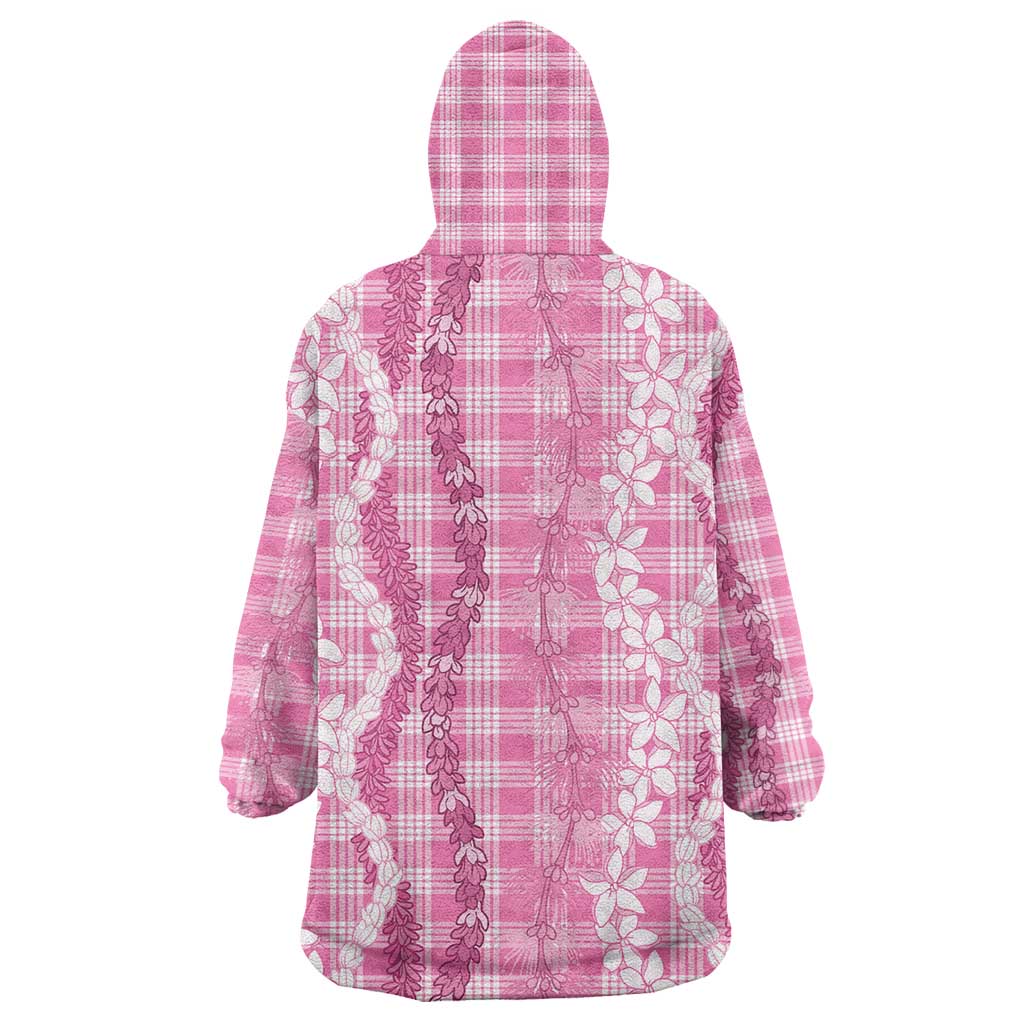 Hawaiian Ohia Lehua Lei Wearable Blanket Hoodie Plaid Palaka Akala Pattern - Polynesian Pride