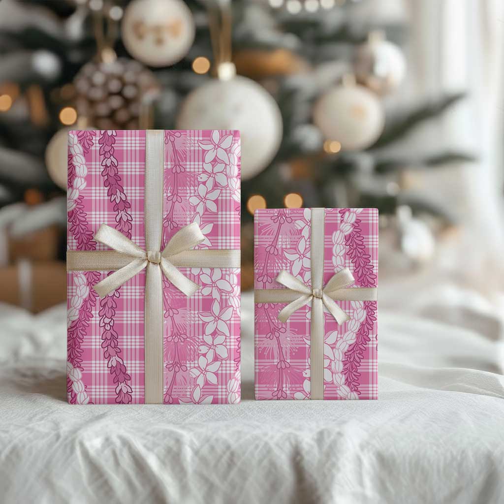 Hawaiian Ohia Lehua Lei Wrapping Paper Plaid Palaka Akala Pattern - Polynesian Pride