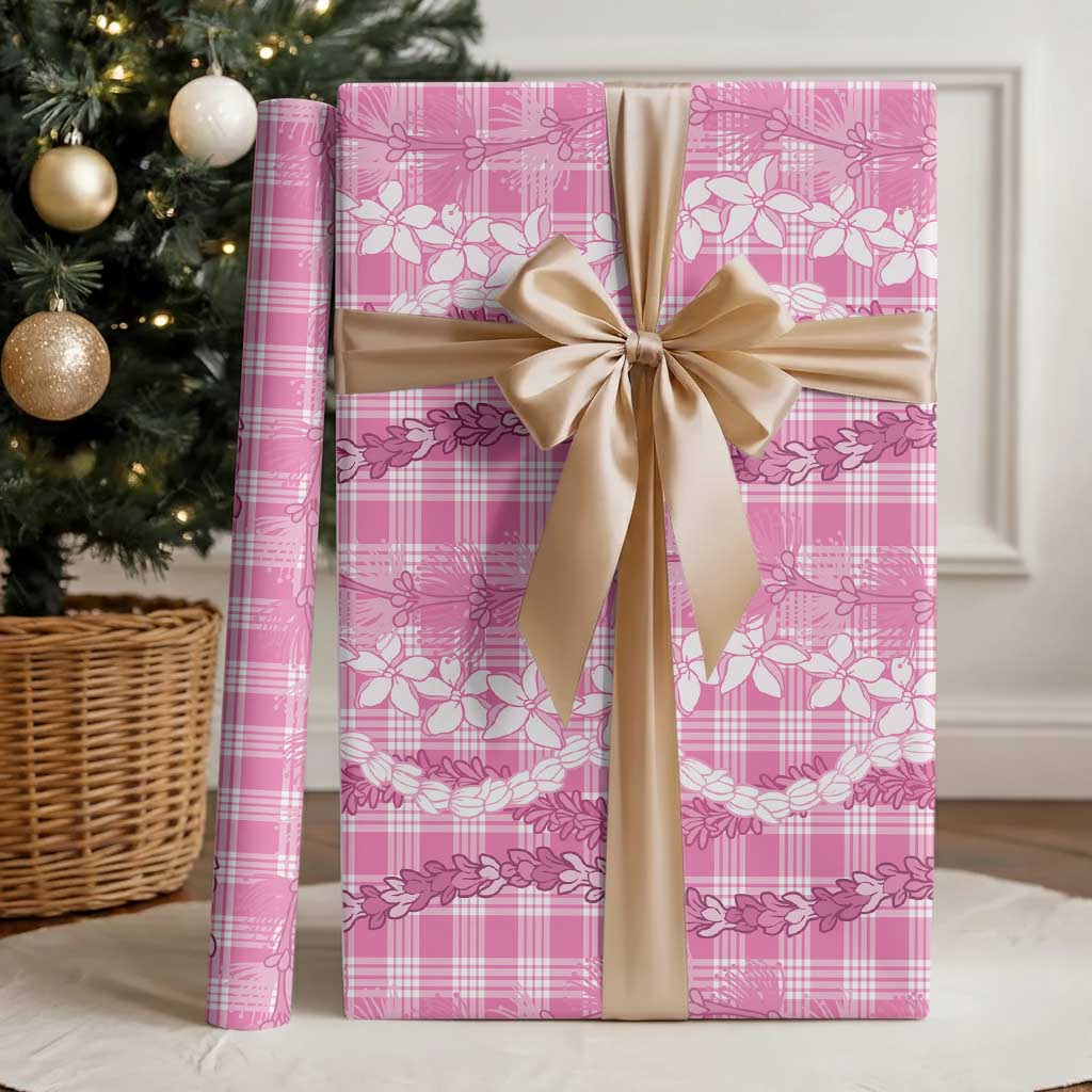 Hawaiian Ohia Lehua Lei Wrapping Paper Plaid Palaka Akala Pattern - Polynesian Pride
