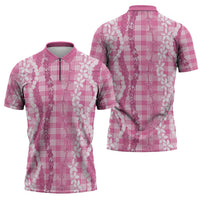Hawaiian Ohia Lehua Lei Zipper Polo Shirt Plaid Palaka Akala Pattern - Polynesian Pride