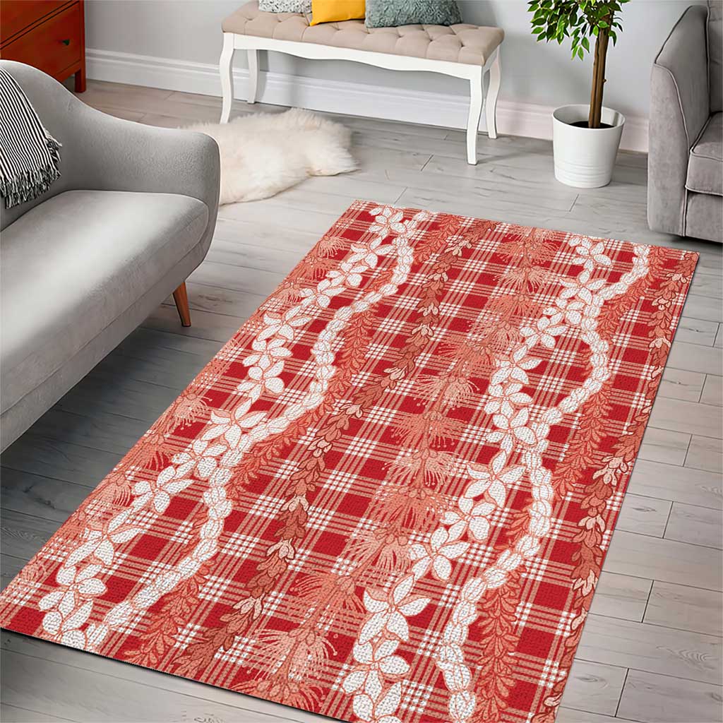 Hawaiian Ohia Lehua Lei Area Rug Plaid Palaka Ulaula Pattern - Polynesian Pride