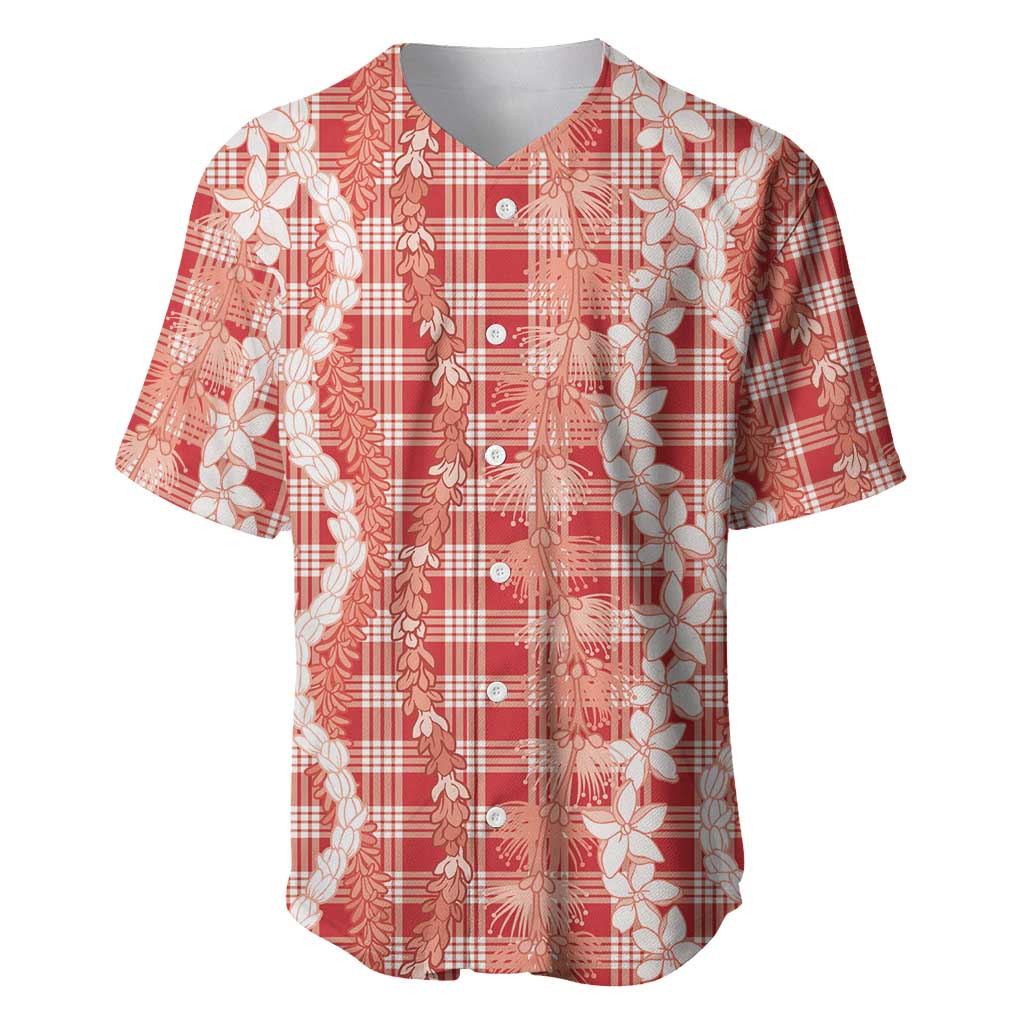 Hawaiian Ohia Lehua Lei Baseball Jersey Plaid Palaka Ulaula Pattern - Polynesian Pride