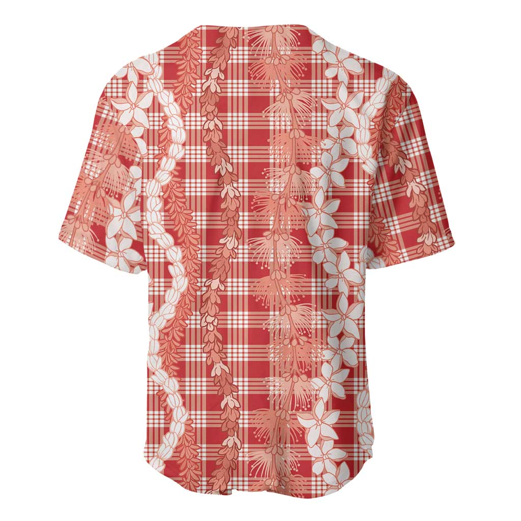 Hawaiian Ohia Lehua Lei Baseball Jersey Plaid Palaka Ulaula Pattern - Polynesian Pride