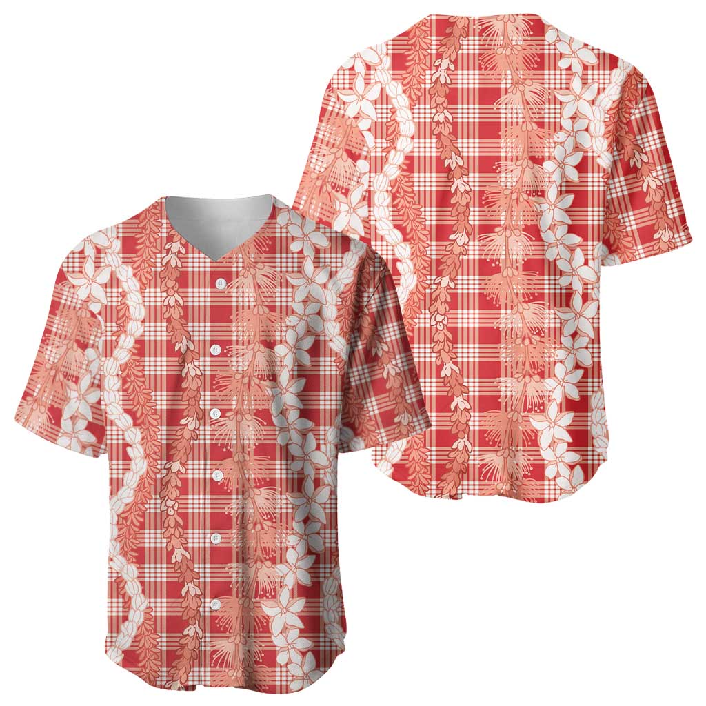Hawaiian Ohia Lehua Lei Baseball Jersey Plaid Palaka Ulaula Pattern - Polynesian Pride