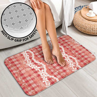 Hawaiian Ohia Lehua Lei Bathroom Set Plaid Palaka Ulaula Pattern - Polynesian Pride