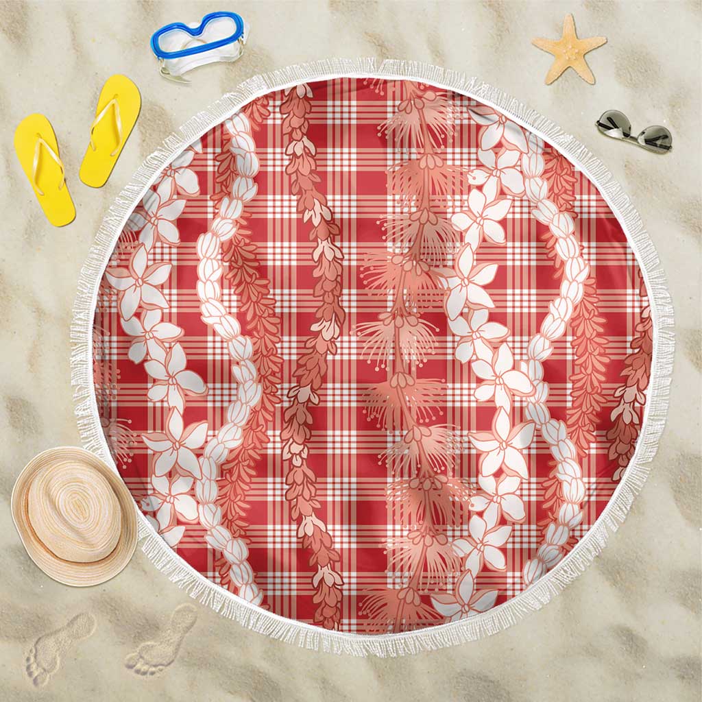 Hawaiian Ohia Lehua Lei Beach Blanket Plaid Palaka Ulaula Pattern - Polynesian Pride